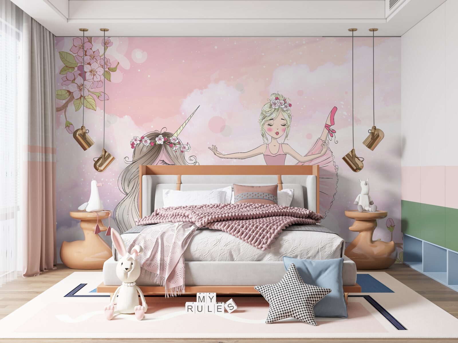 Papier peint la licorne danse avec une fée