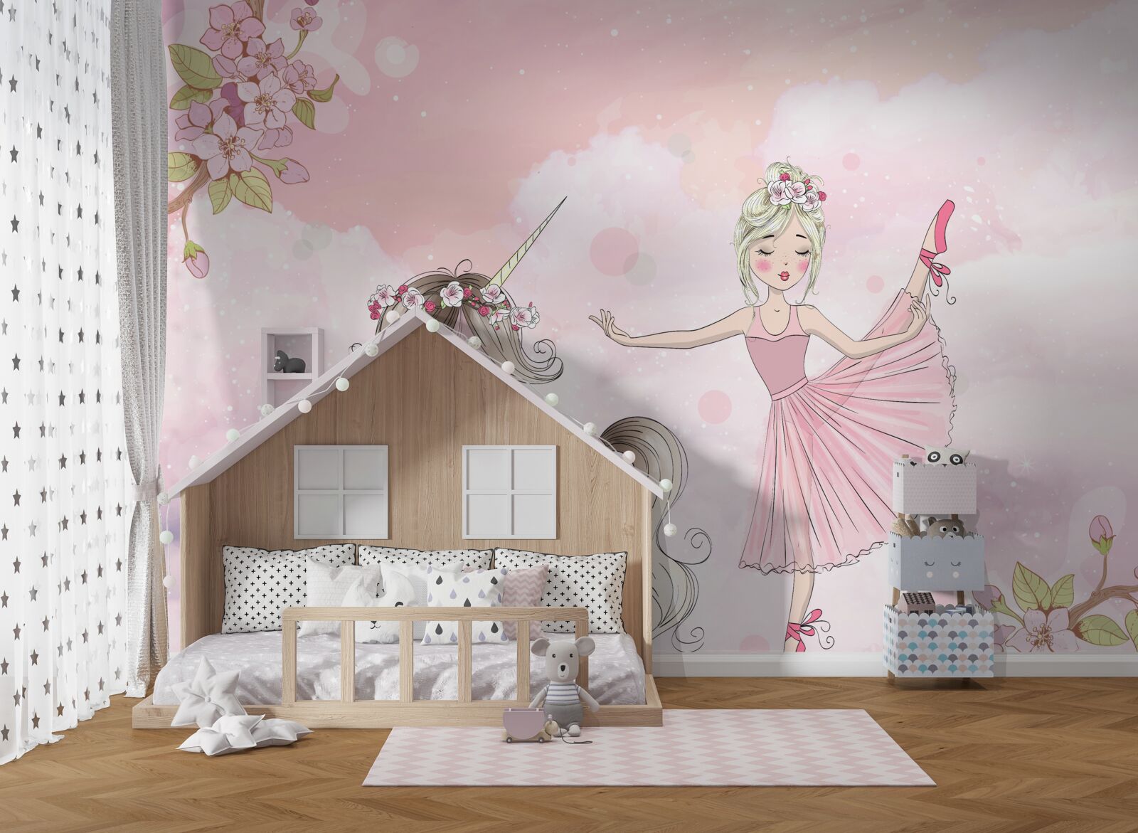 Papier peint la licorne danse avec une fée