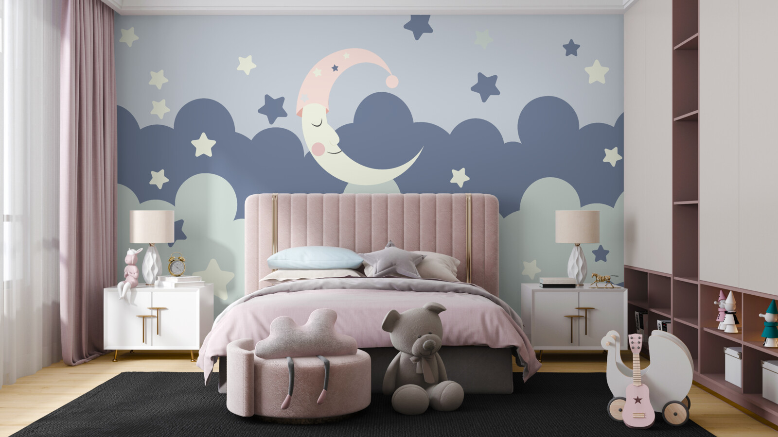 Papier peint la lune et les luminaires s'endorment