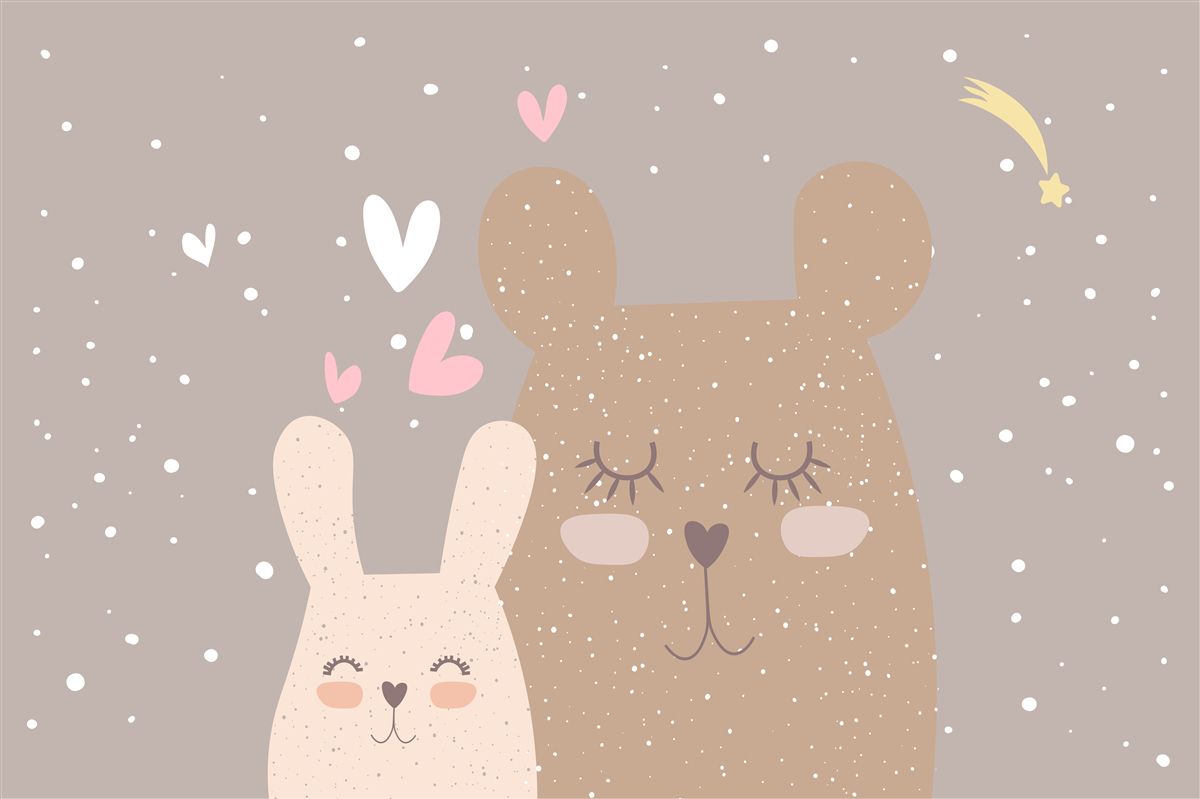 Papier peint le lapin et l'ours font la sieste