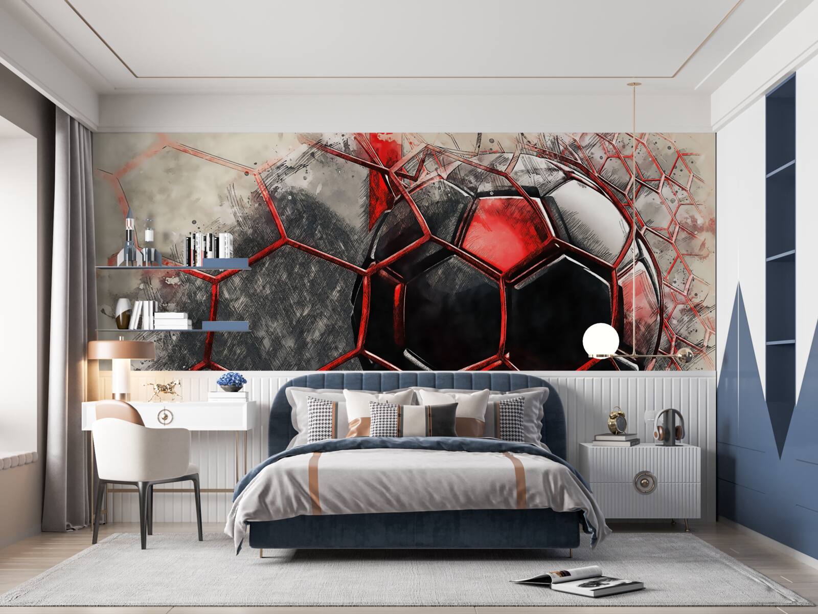 Papier peint le filet est déchiré par le ballon