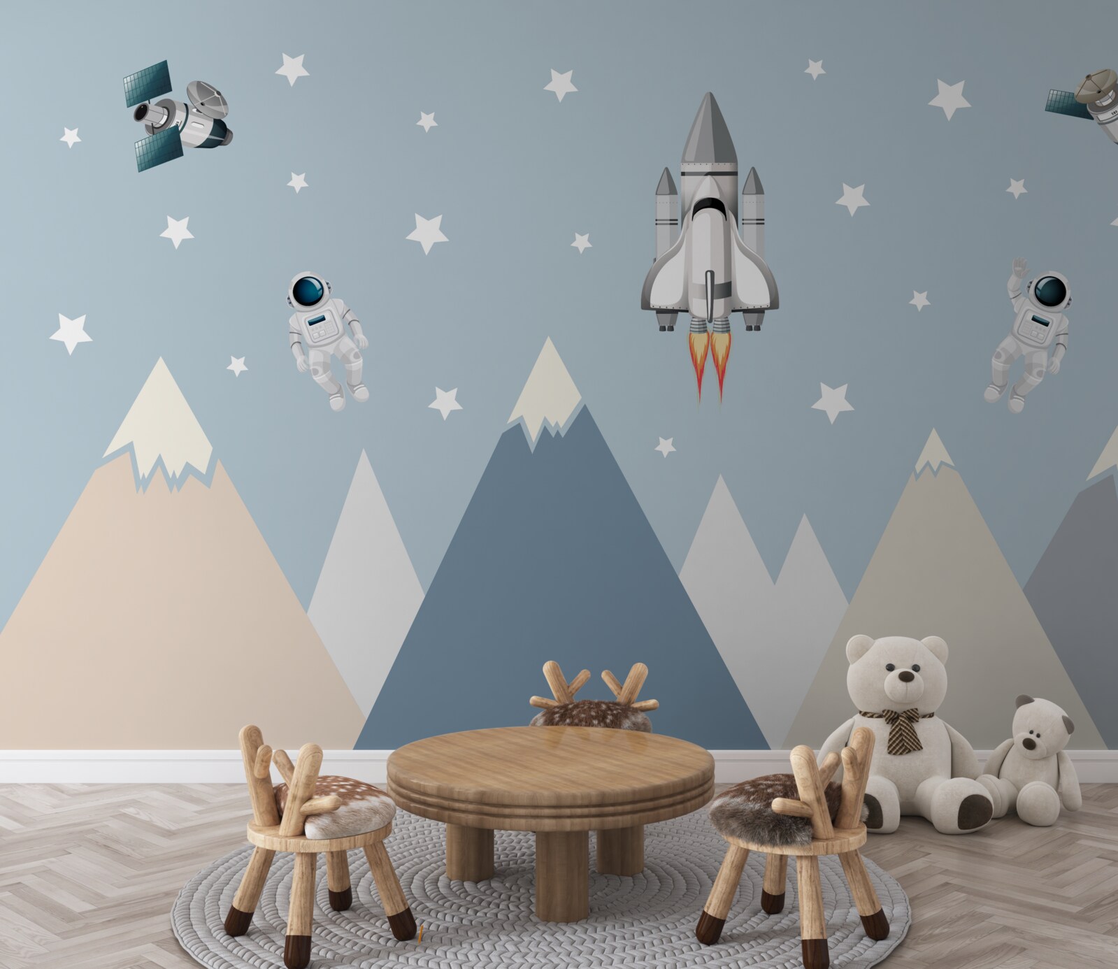 Papier peint des fusées et des astronautes ont survolé les montagnes
