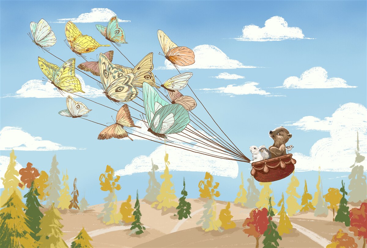 Papier peint les habitants des forêts sont transportés par les papillons