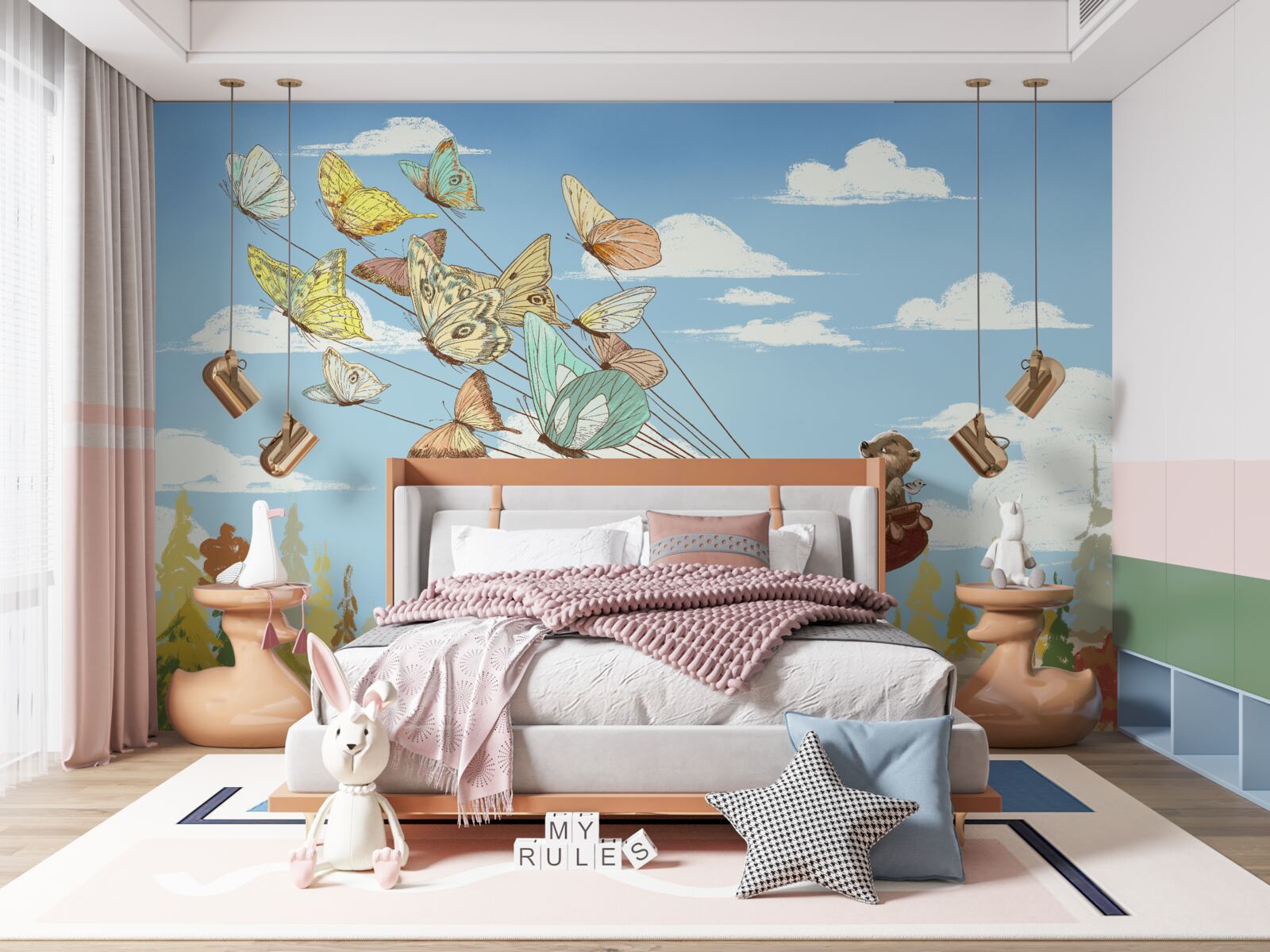 Papier peint les habitants des forêts sont transportés par les papillons