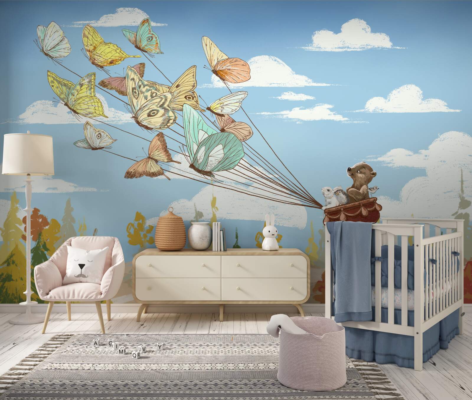 Papier peint les habitants des forêts sont transportés par les papillons