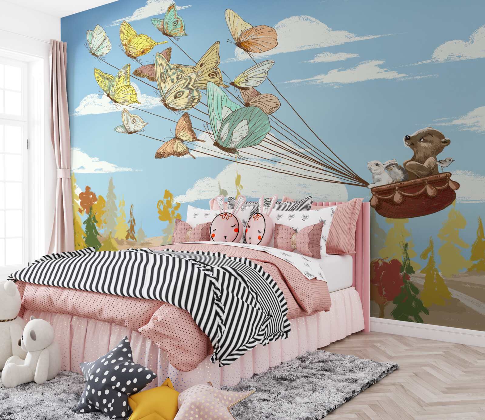 Papier peint les habitants des forêts sont transportés par les papillons