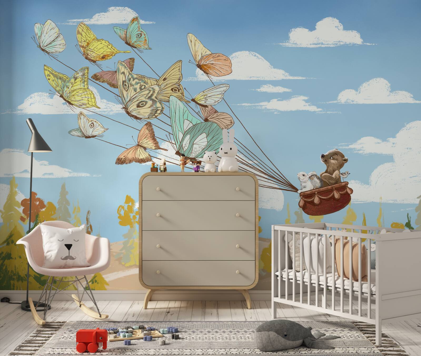 Papier peint les habitants des forêts sont transportés par les papillons