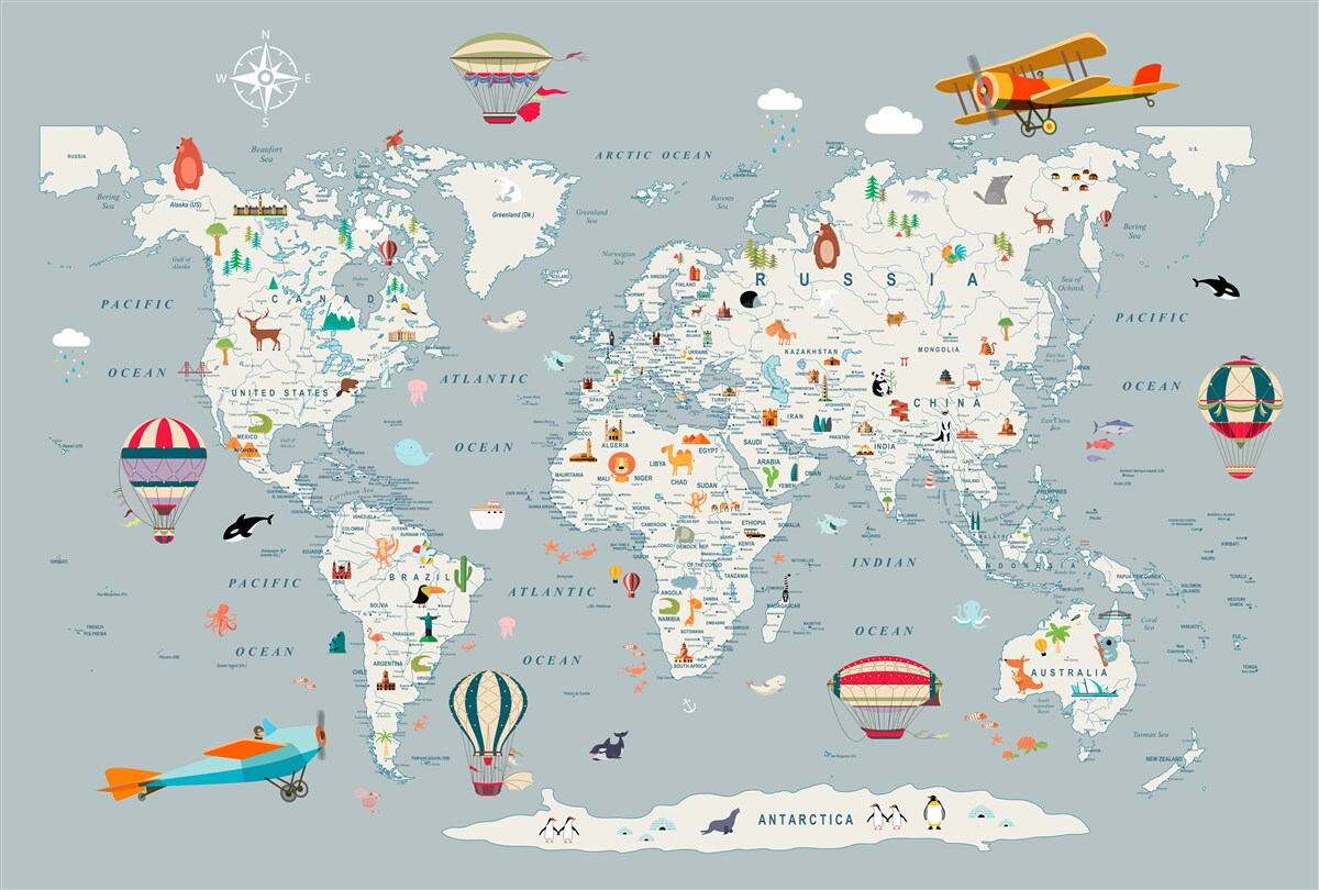 Papier peint carte du monde et transport aérien
