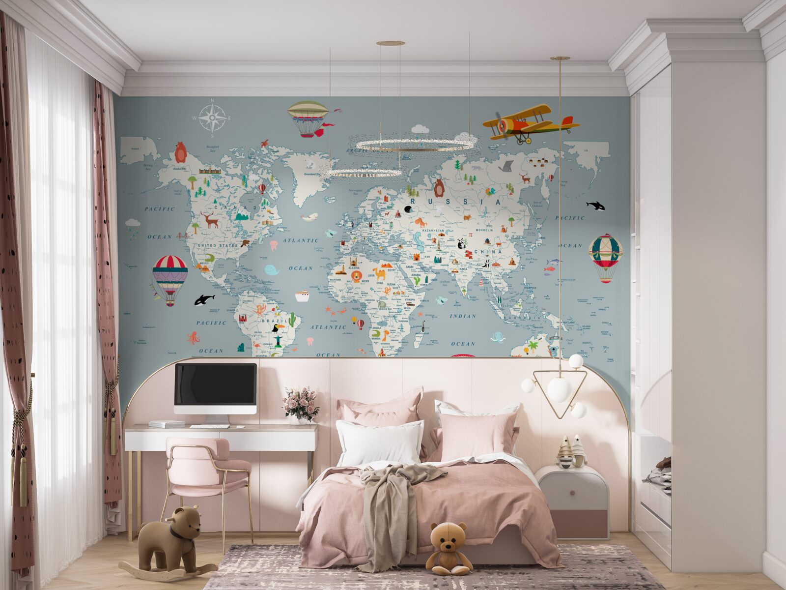 Papier peint carte du monde et transport aérien