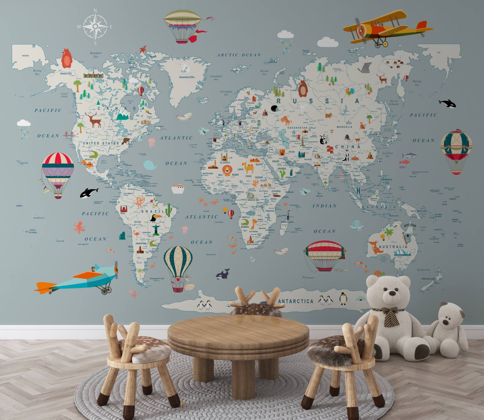 Papier peint carte du monde et transport aérien