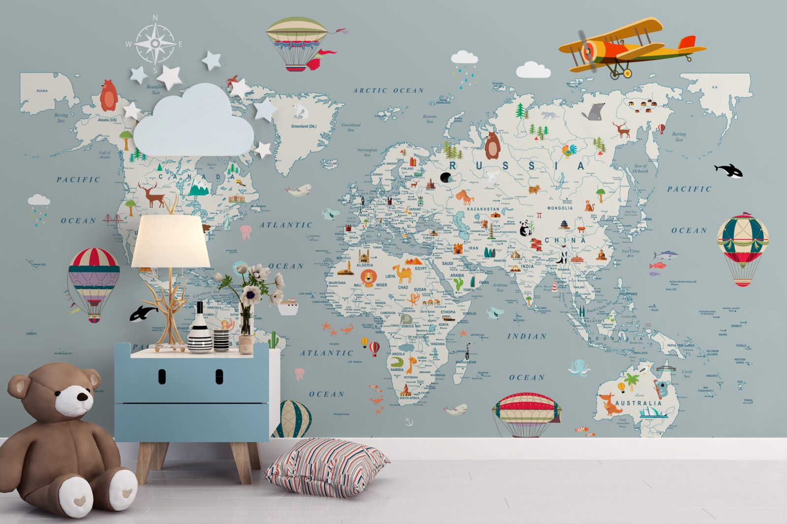 Papier peint carte du monde et transport aérien