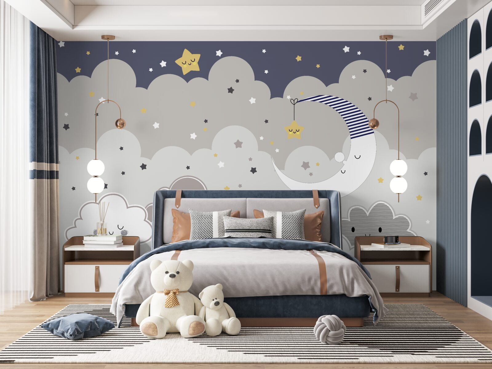 Papier peint les nuages et la lune s'endorment également