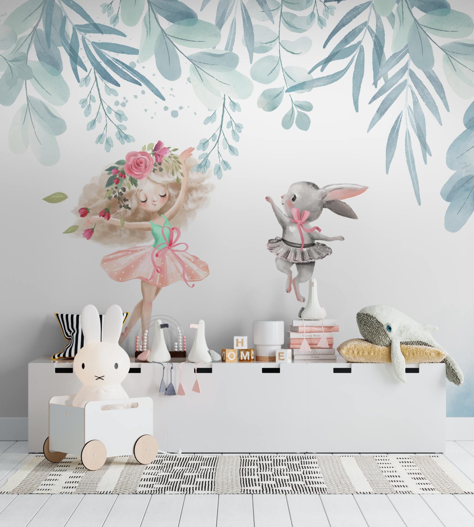 Papier peint la sorcière et son ami lapin