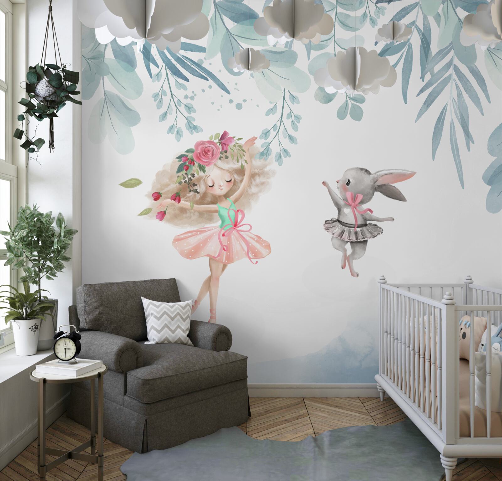 Papier peint la sorcière et son ami lapin