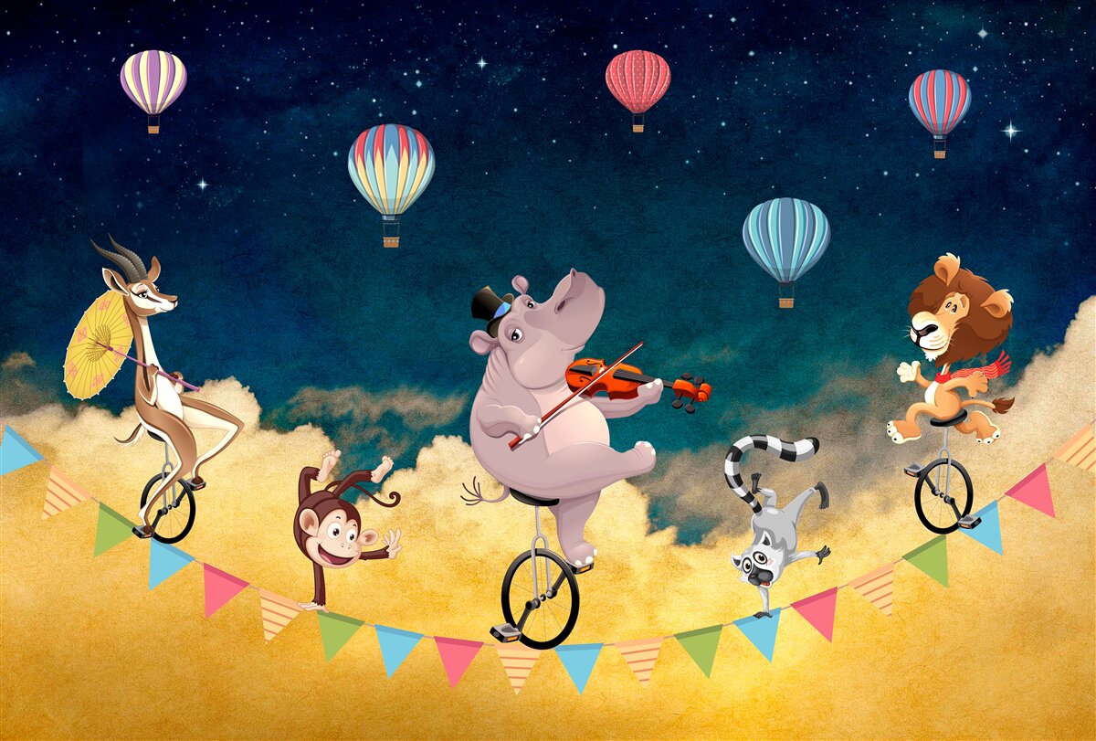 Papier peint acrobates sur une corde raide accompagnés de musique