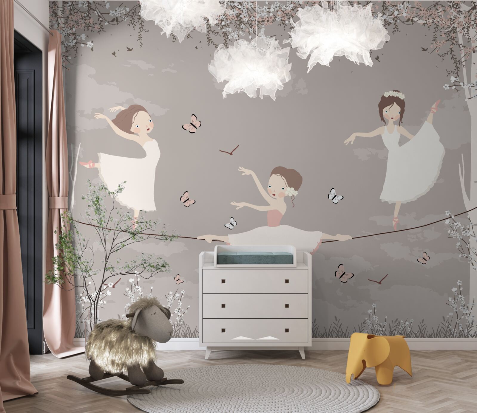 Papier peint filles acrobatiques sur une corde raide