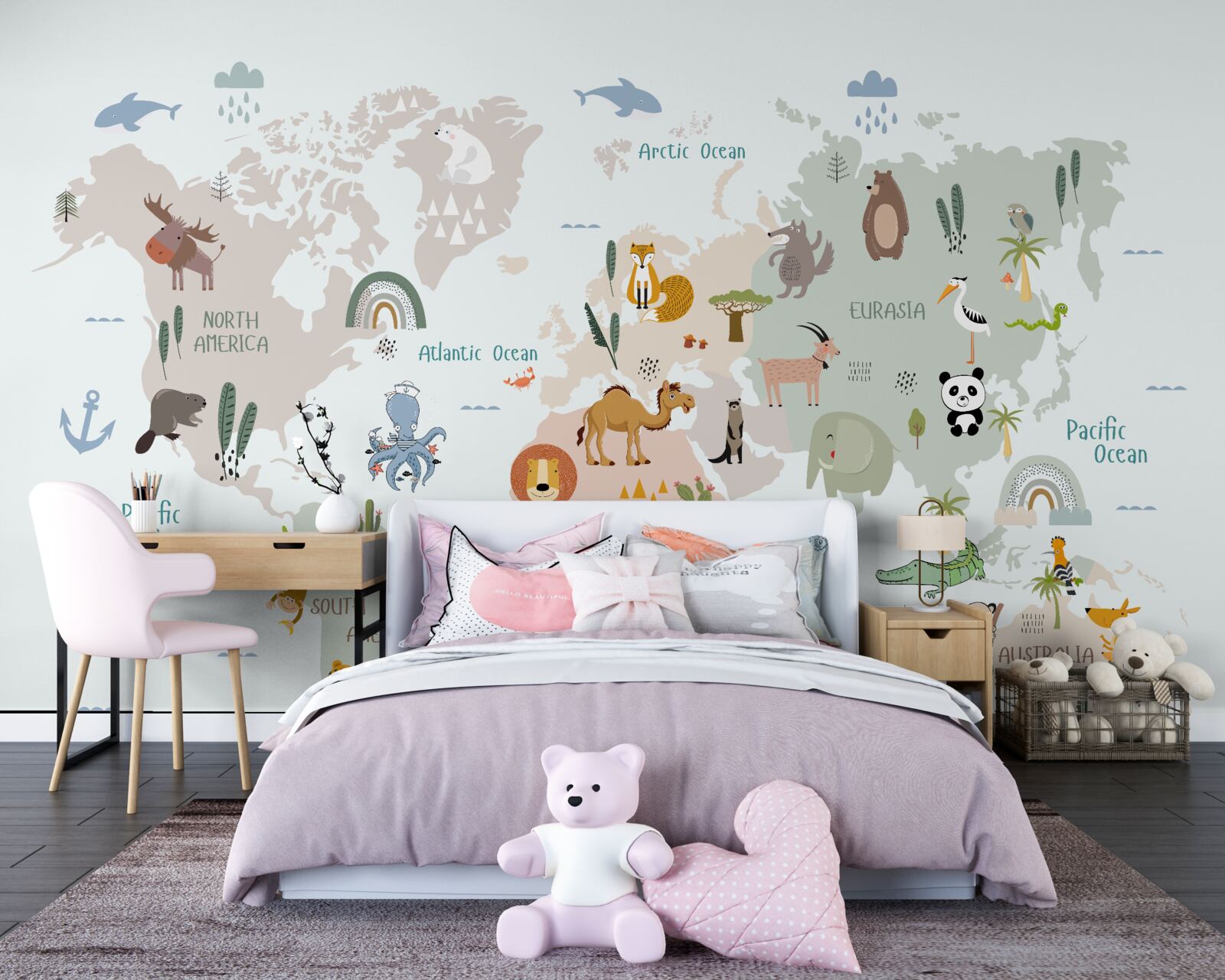 Papier peint carte du monde et représentants des continents