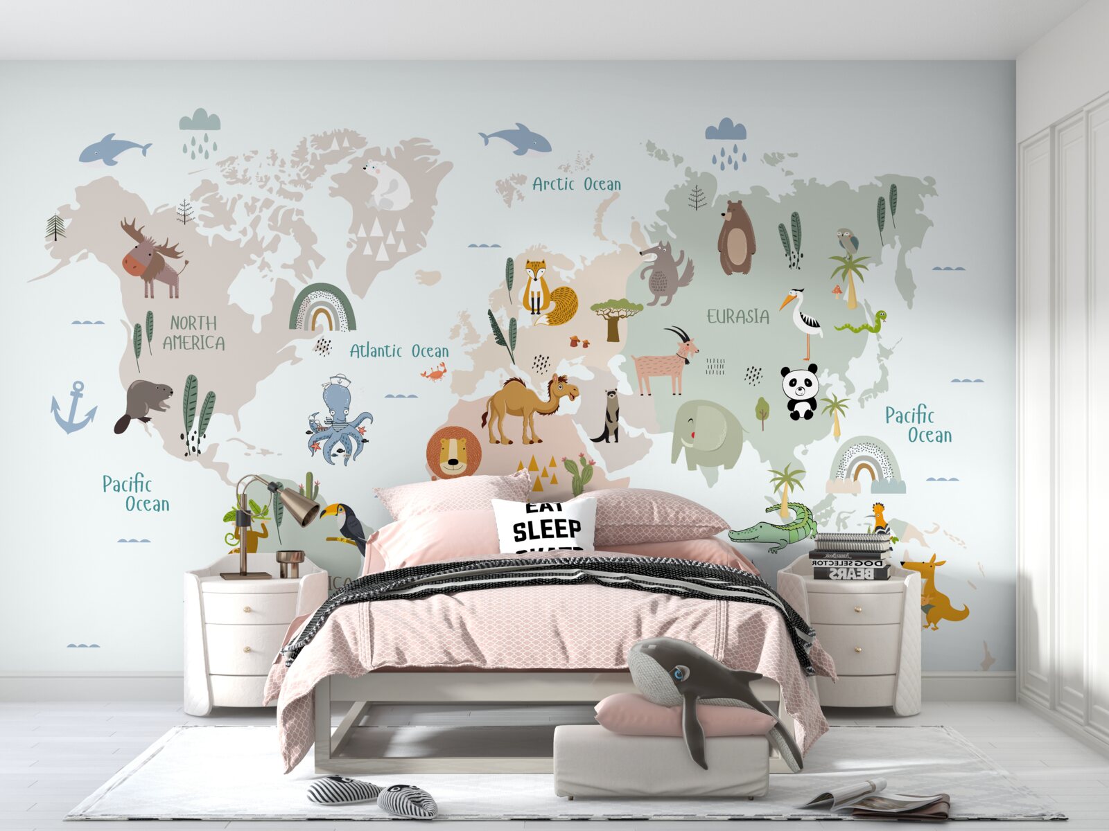 Papier peint carte du monde et représentants des continents