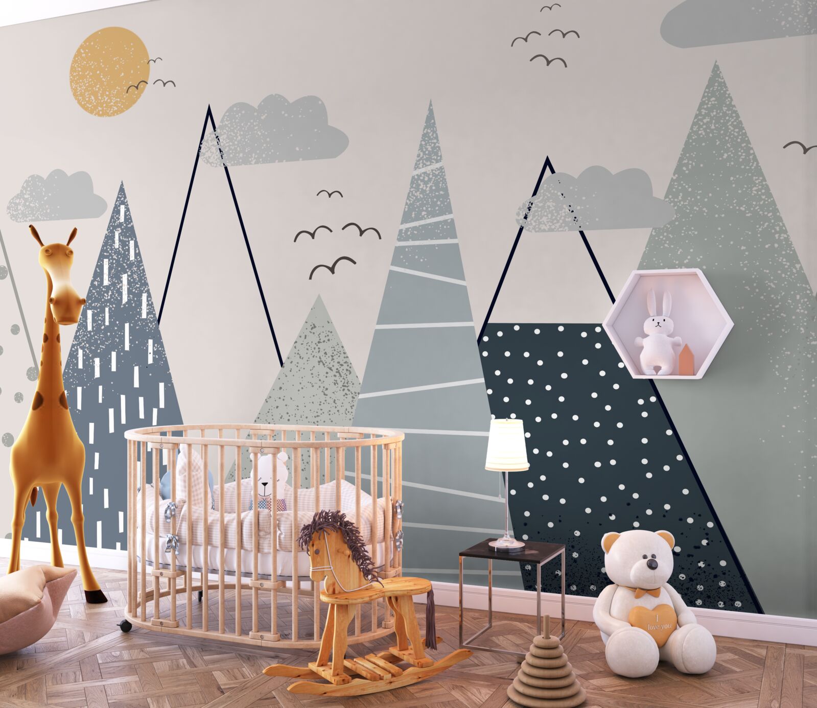 Papier peint le soleil se cache derrière les sommets des montagnes