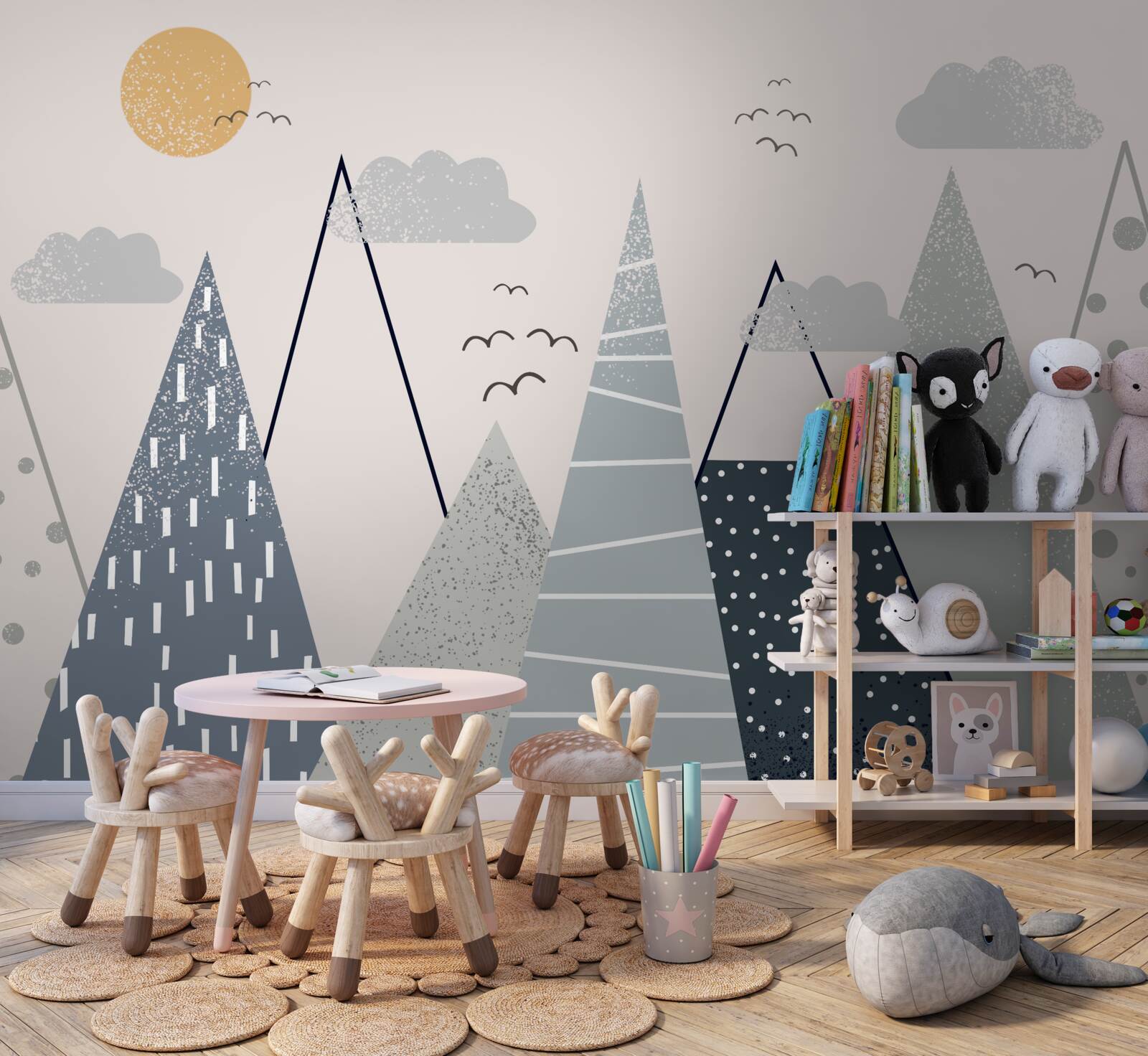 Papier peint le soleil se cache derrière les sommets des montagnes