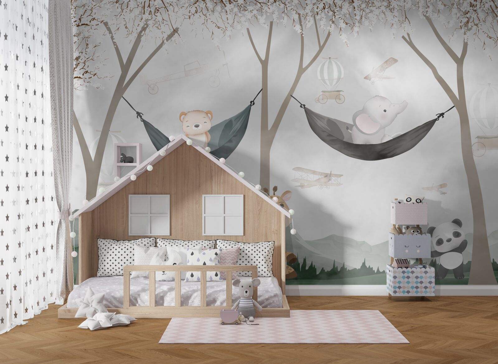 Papier peint jeunes habitants de la forêt près des arbres