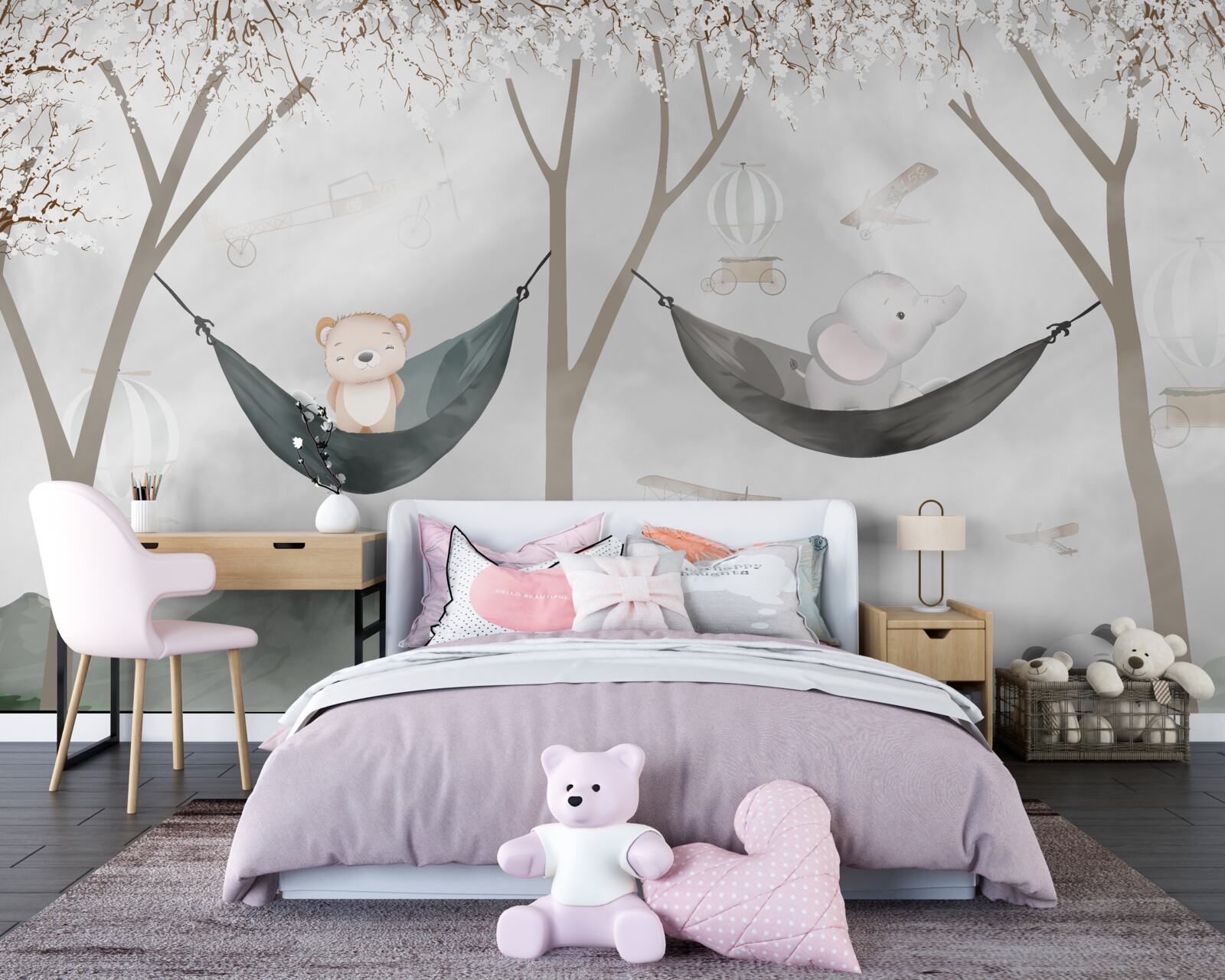 Papier peint jeunes habitants de la forêt près des arbres