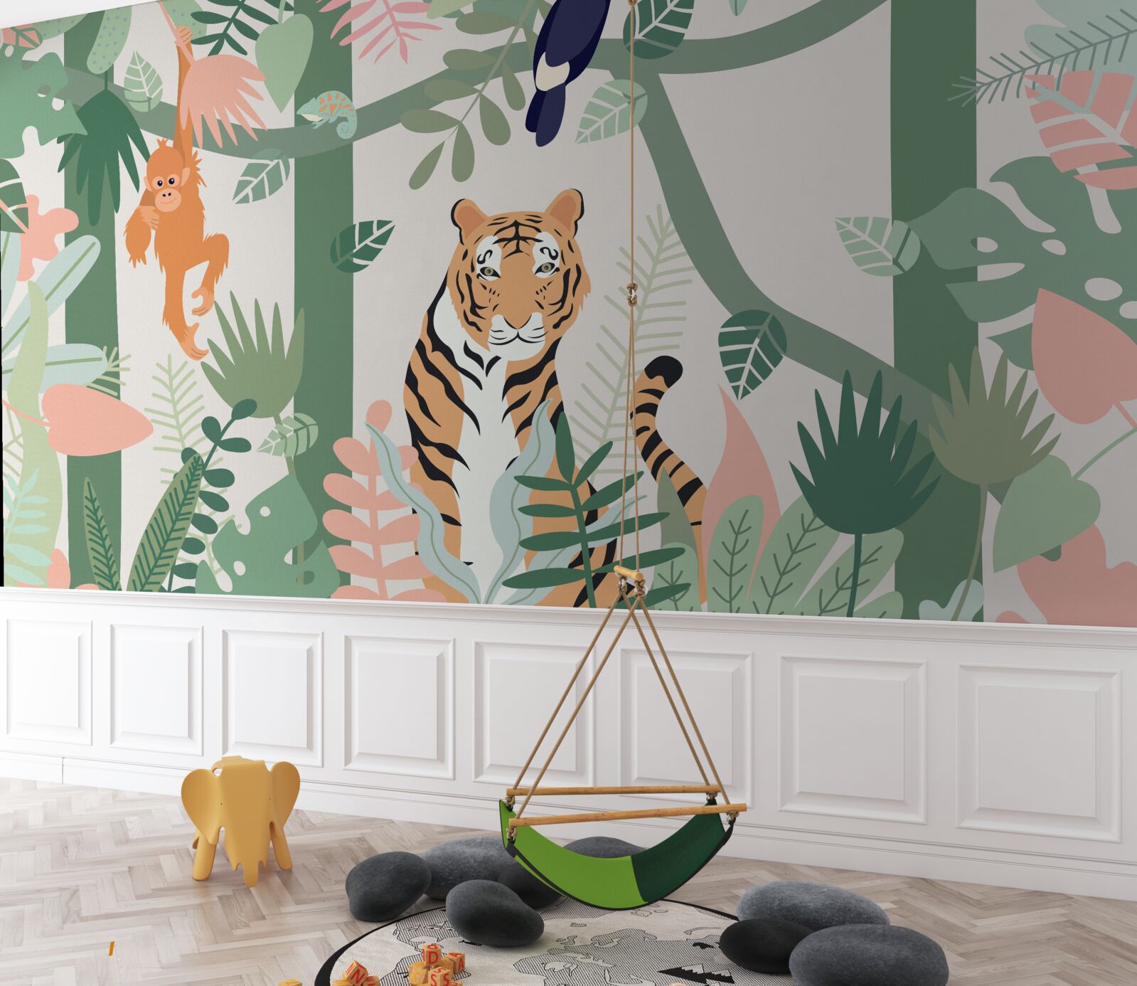 Papier peint le tigre et ses amis dans la forêt