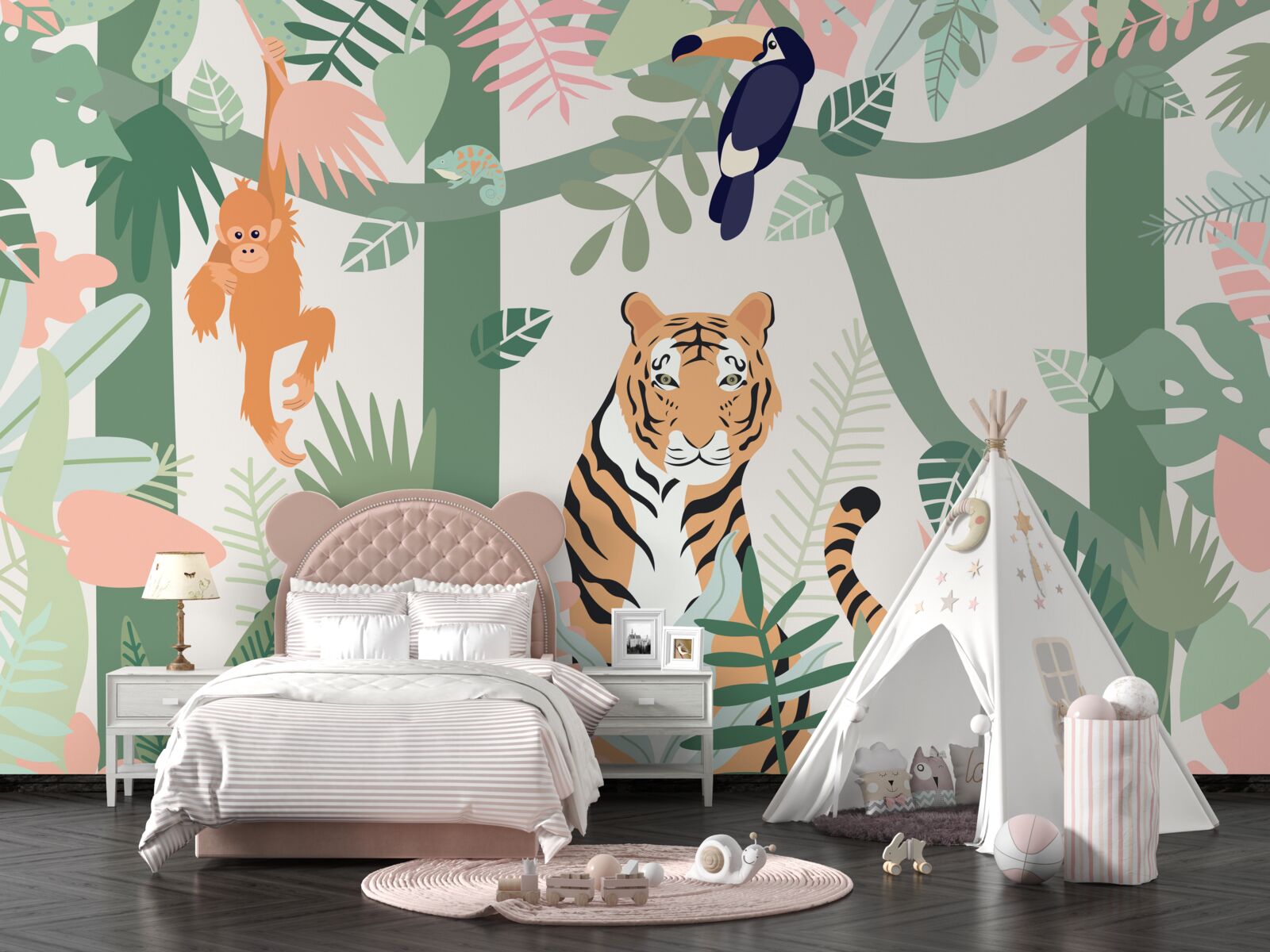 Papier peint le tigre et ses amis dans la forêt