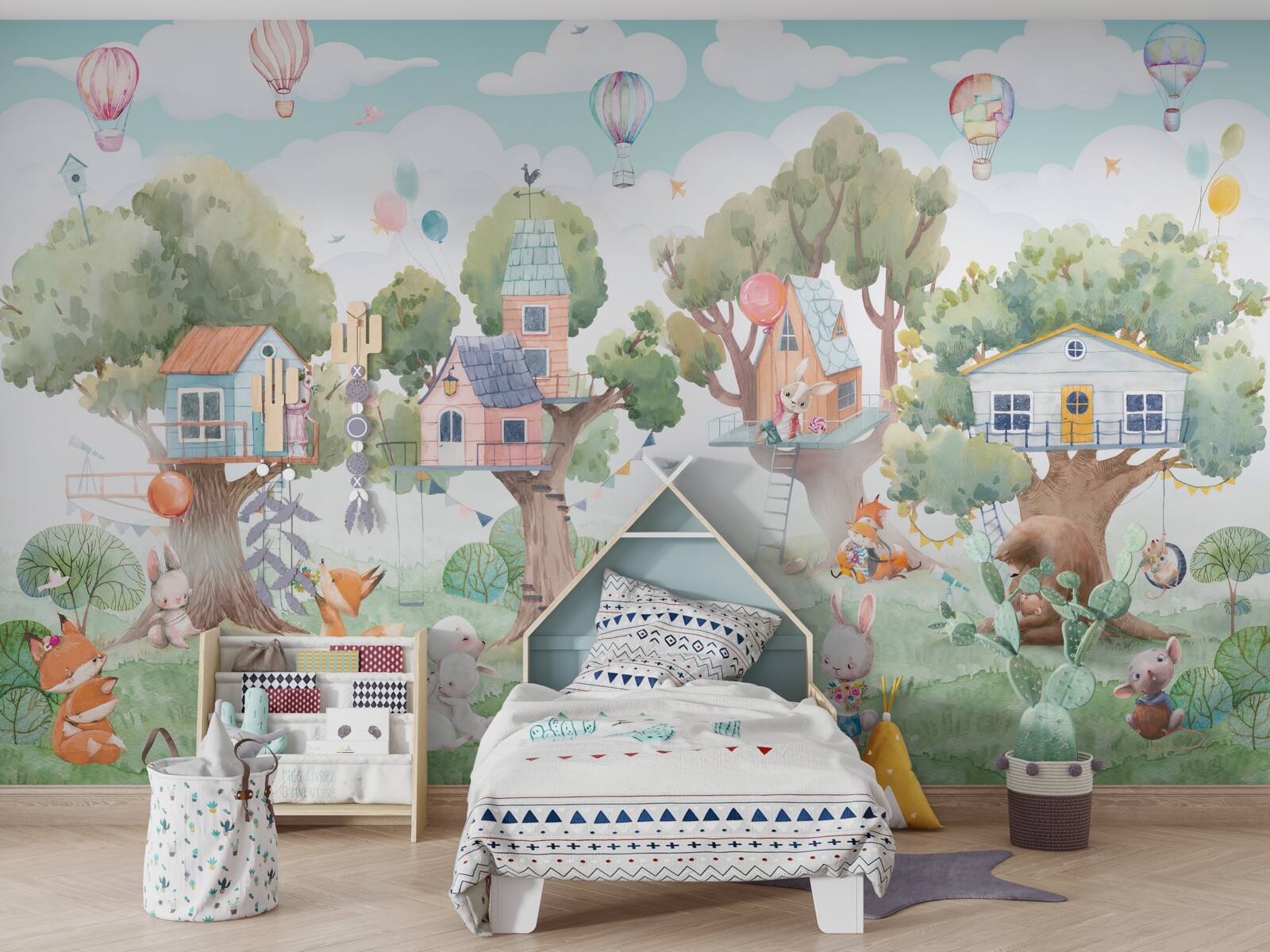 Papier peint maisons en bois construites par les enfants