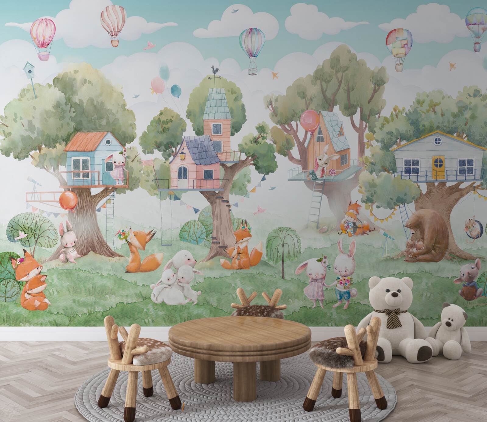 Papier peint maisons en bois construites par les enfants