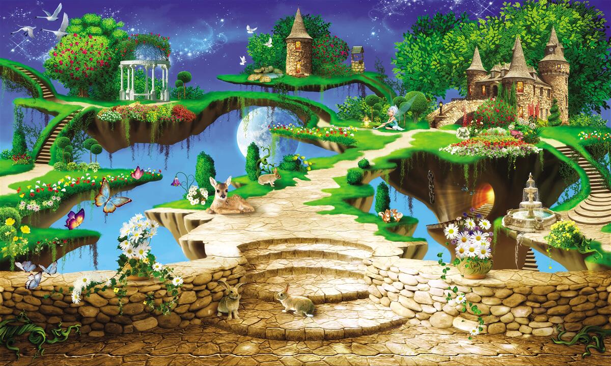 Papier peint maison d'animaux en nuage