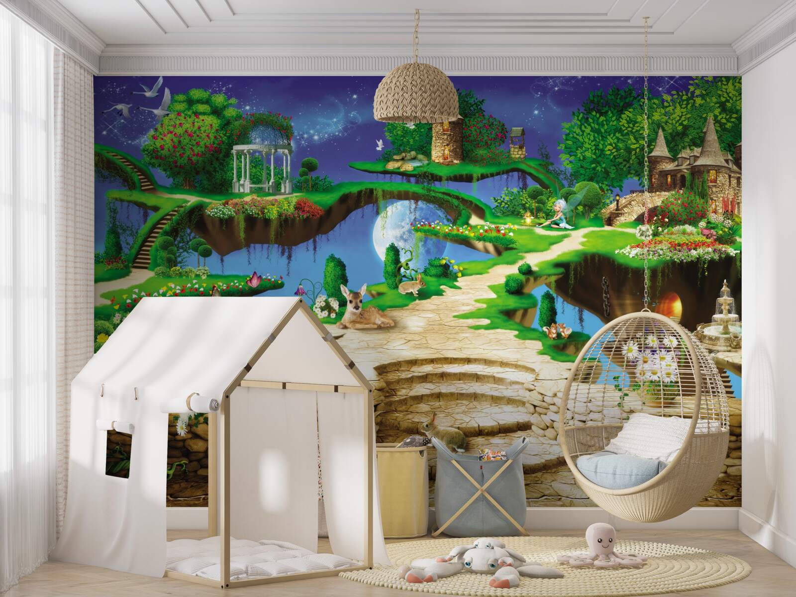 Papier peint maison d'animaux en nuage