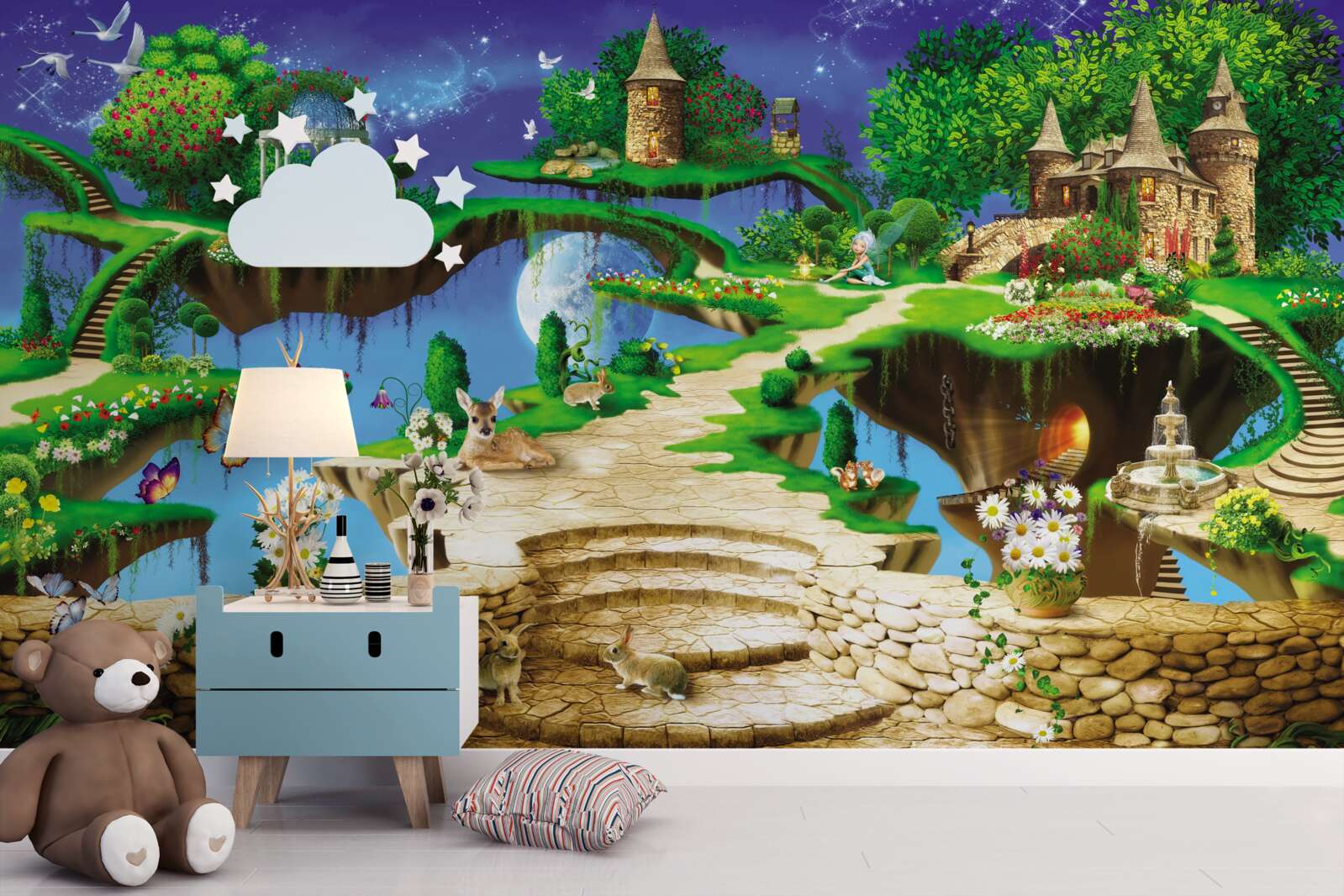 Papier peint maison d'animaux en nuage