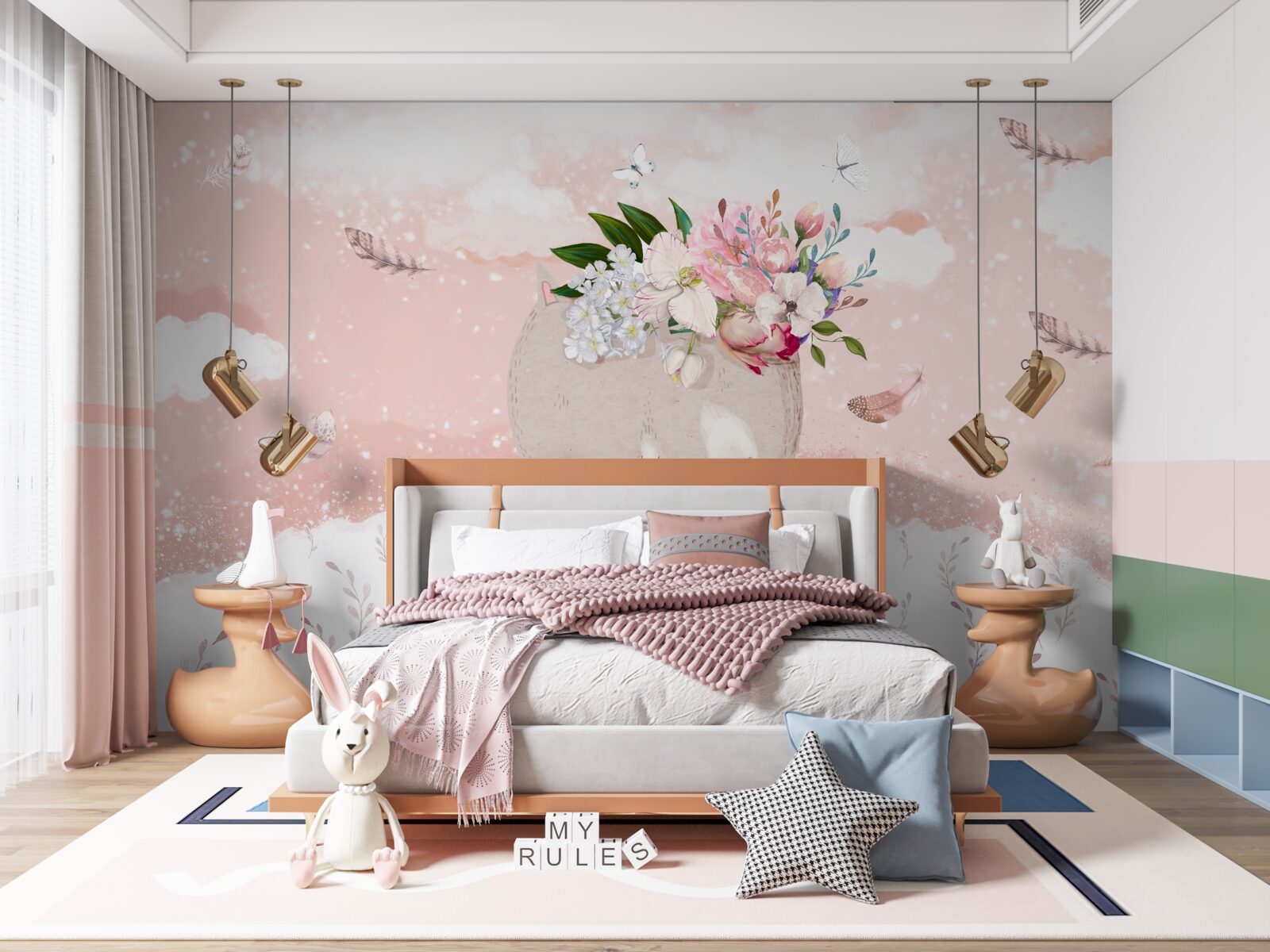 Papier peint chat mignon parmi les fleurs