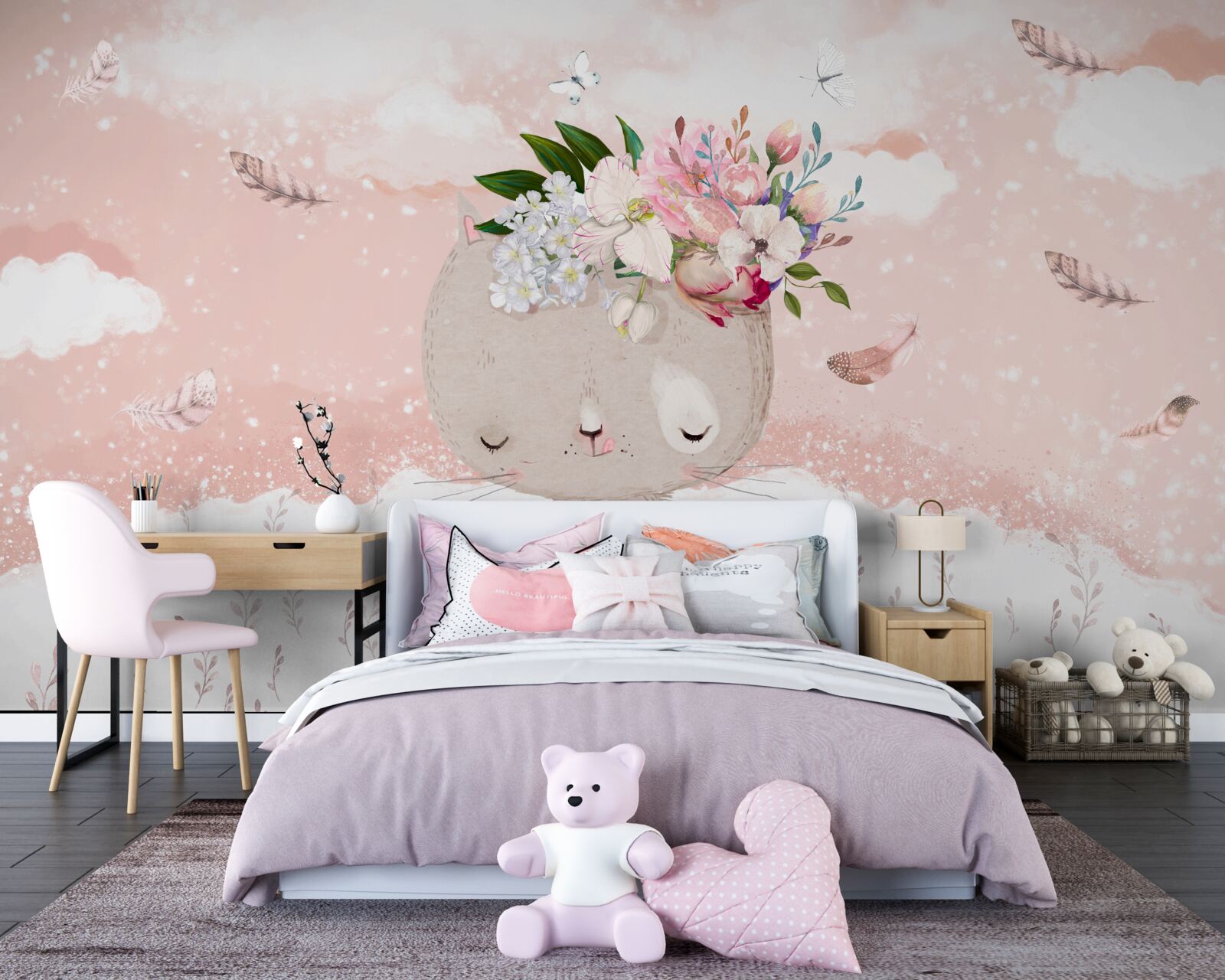 Papier peint chat mignon parmi les fleurs