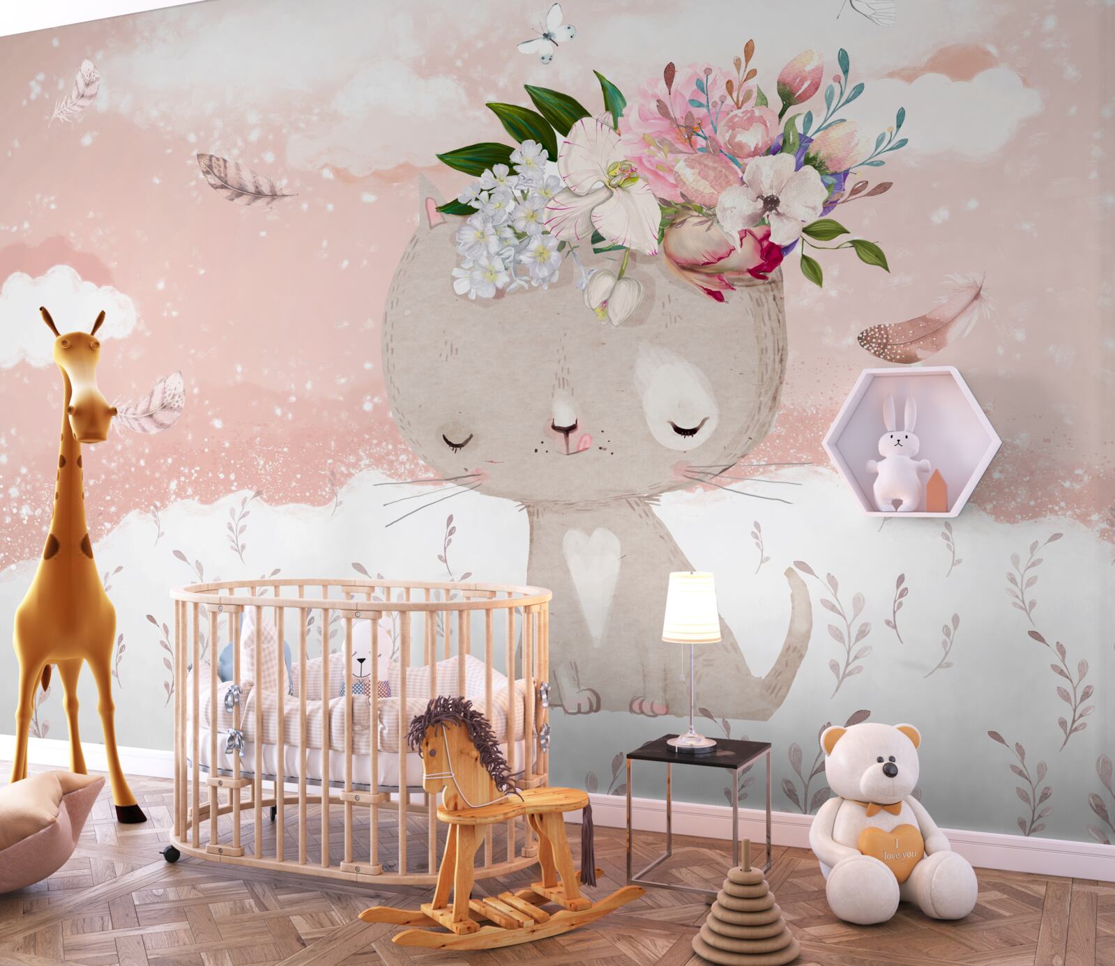 Papier peint chat mignon parmi les fleurs