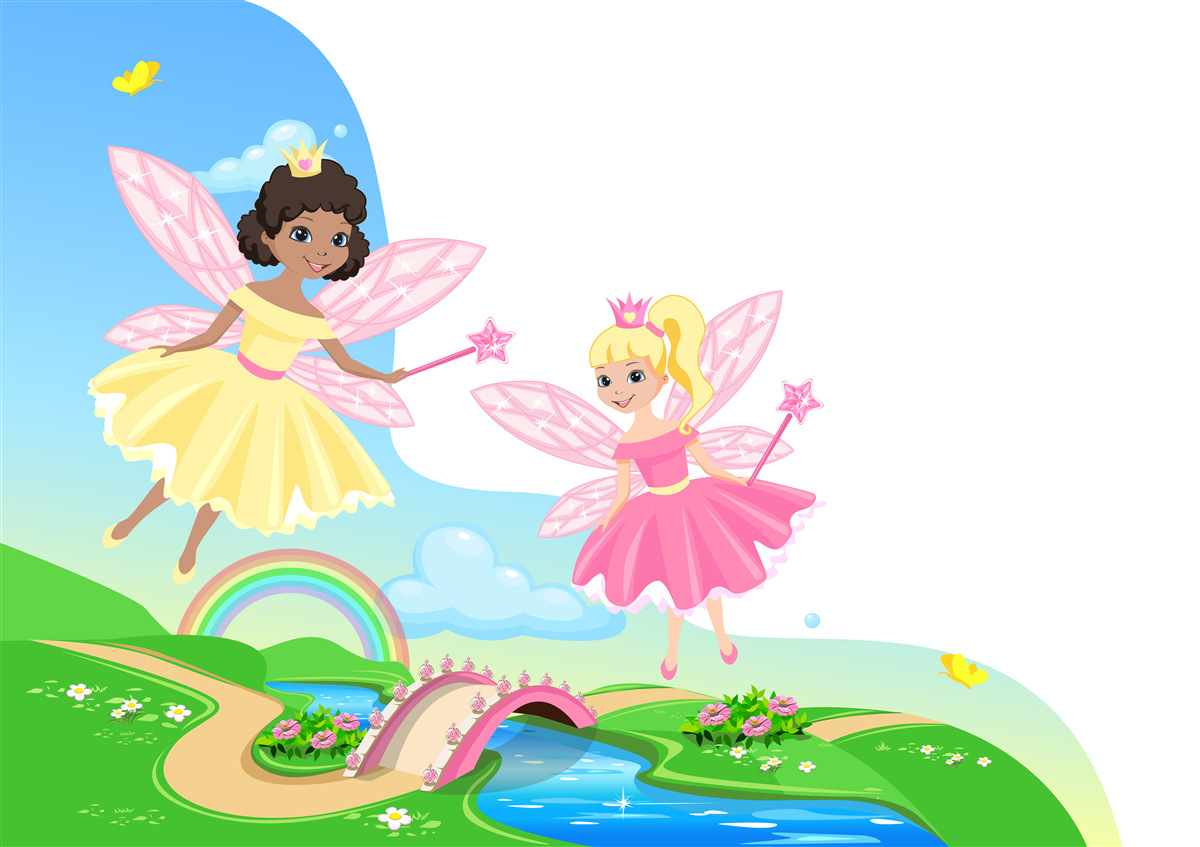 Papier peint fées magiques au-dessus de l'arche du pont et de l'arche de l'arc-en-ciel