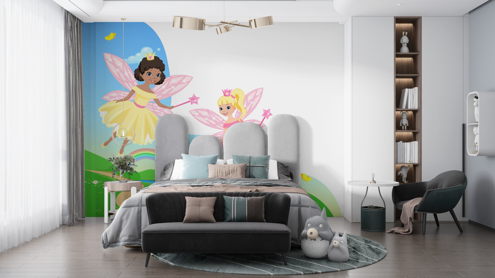 Papier peint fées magiques au-dessus de l'arche du pont et de l'arche de l'arc-en-ciel