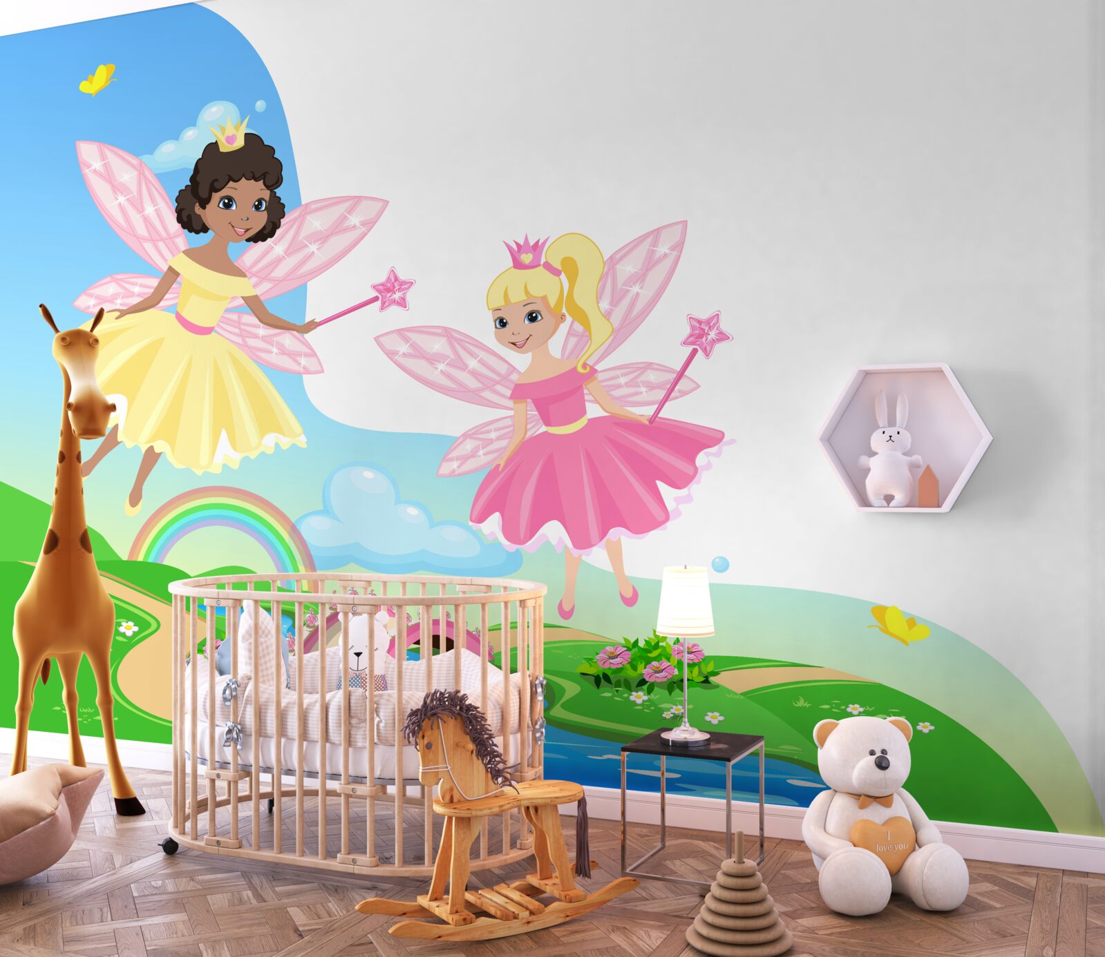 Papier peint fées magiques au-dessus de l'arche du pont et de l'arche de l'arc-en-ciel