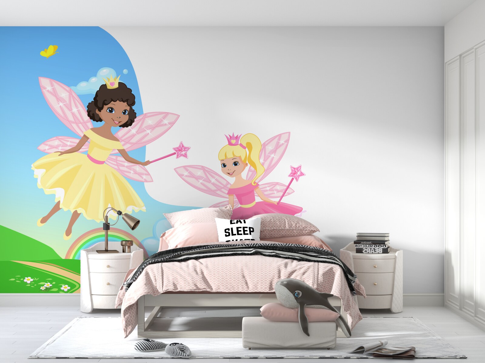 Papier peint fées magiques au-dessus de l'arche du pont et de l'arche de l'arc-en-ciel