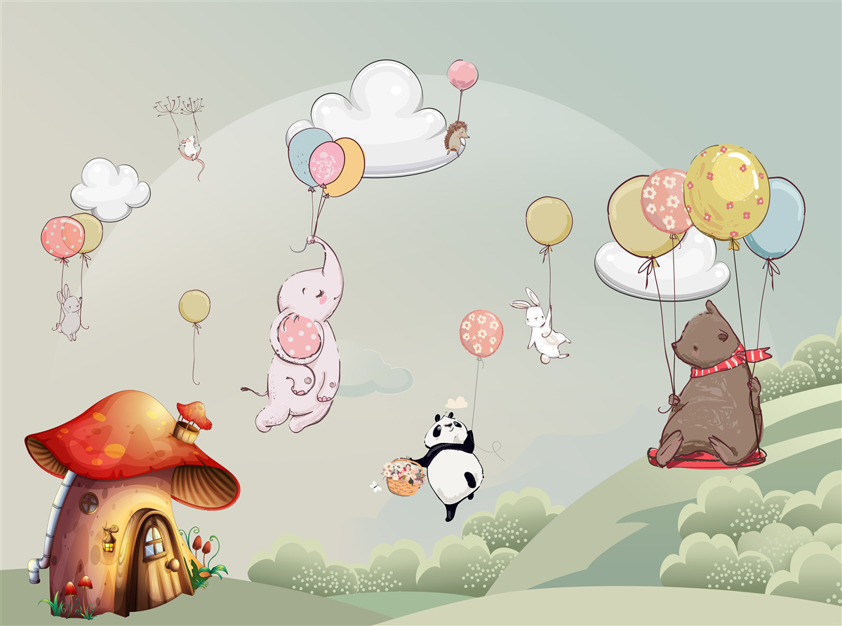 Papier peint les animaux volent sur des ballons