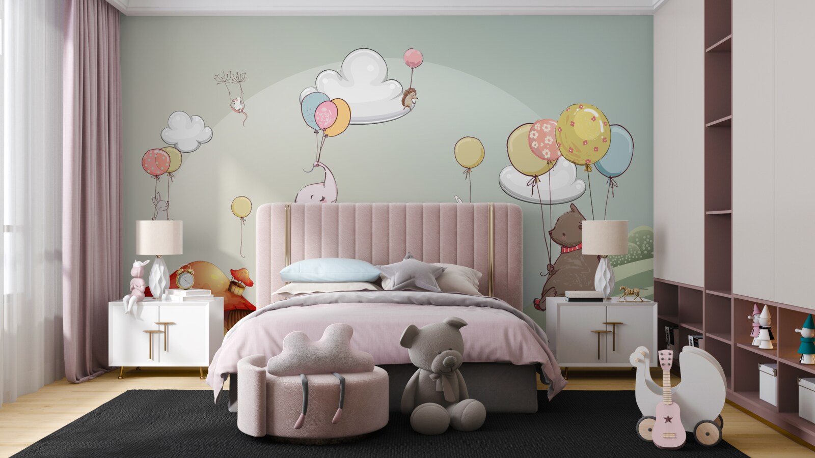 Papier peint les animaux volent sur des ballons