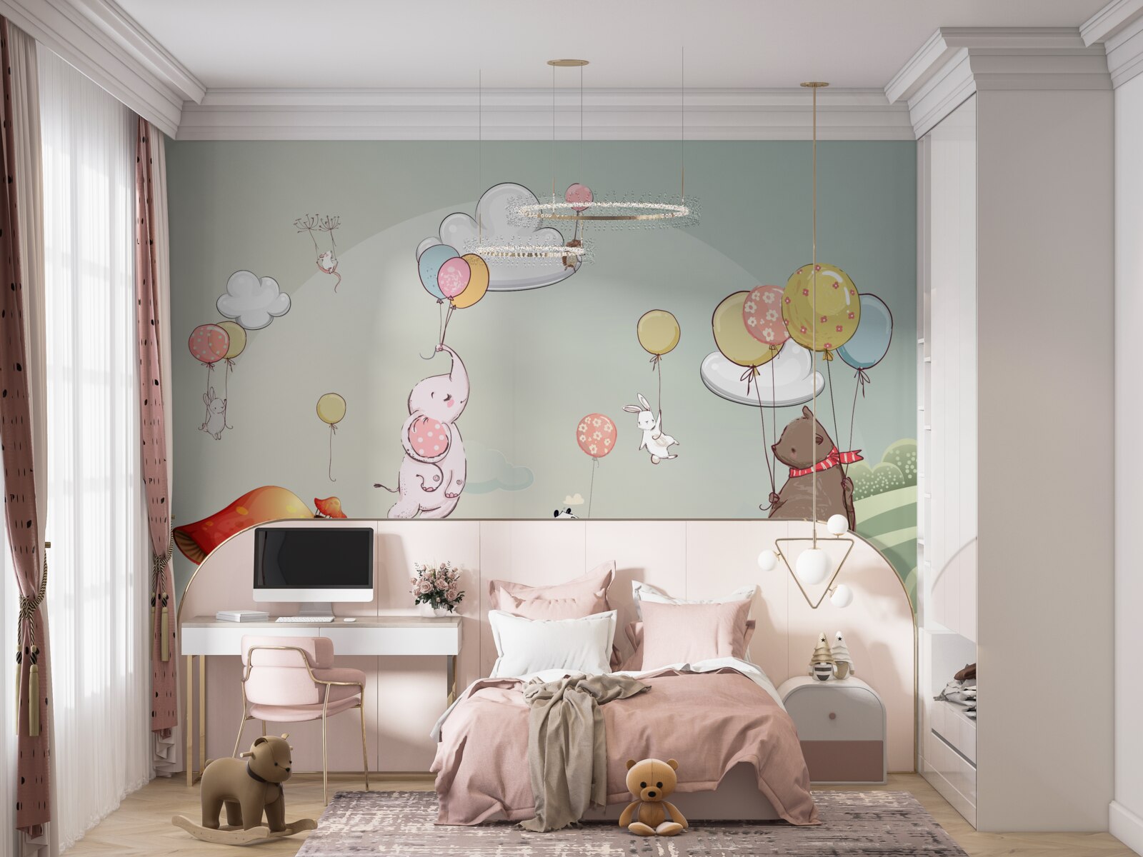 Papier peint les animaux volent sur des ballons