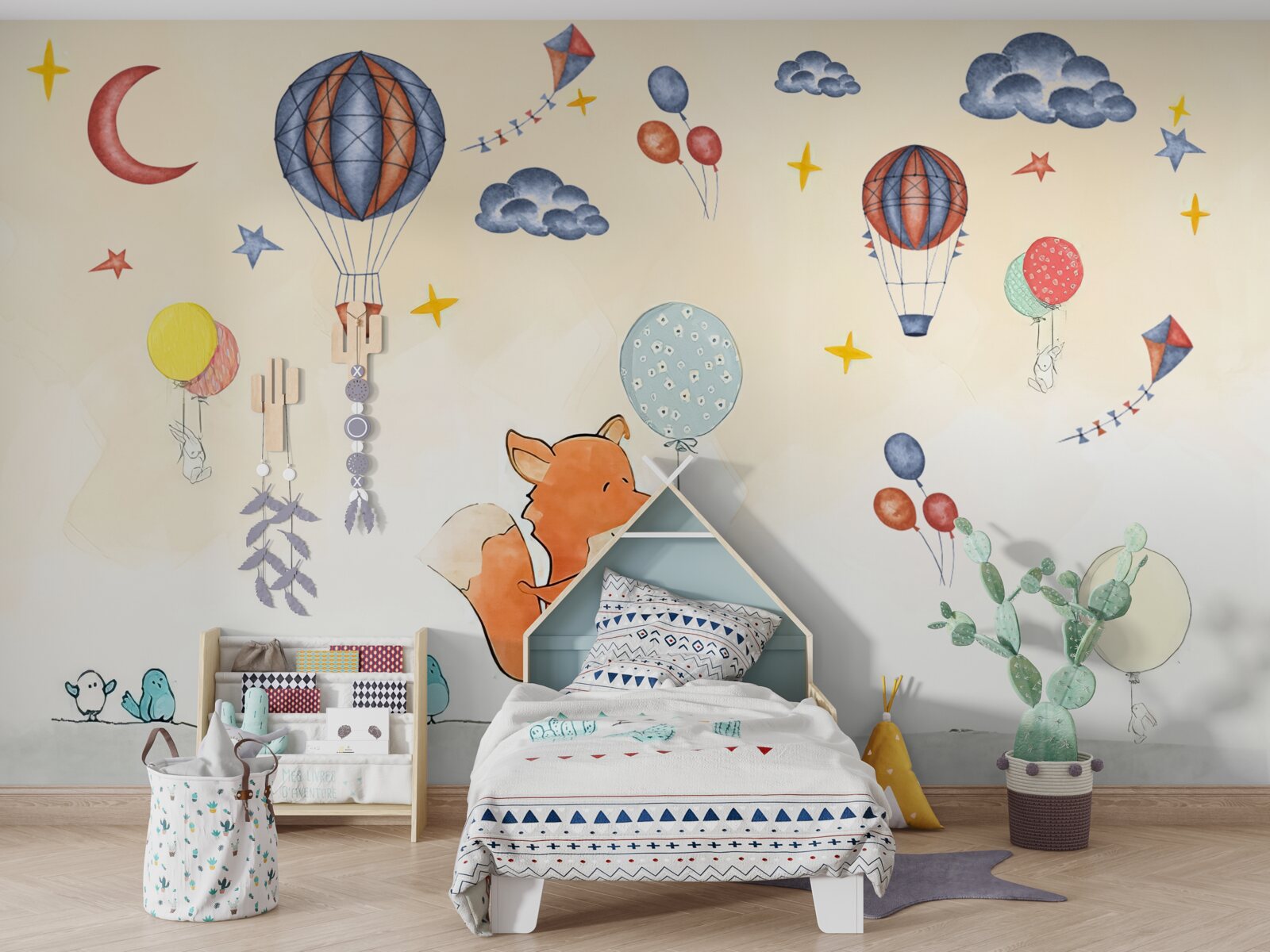 Papier peint le petit renard va à la fête