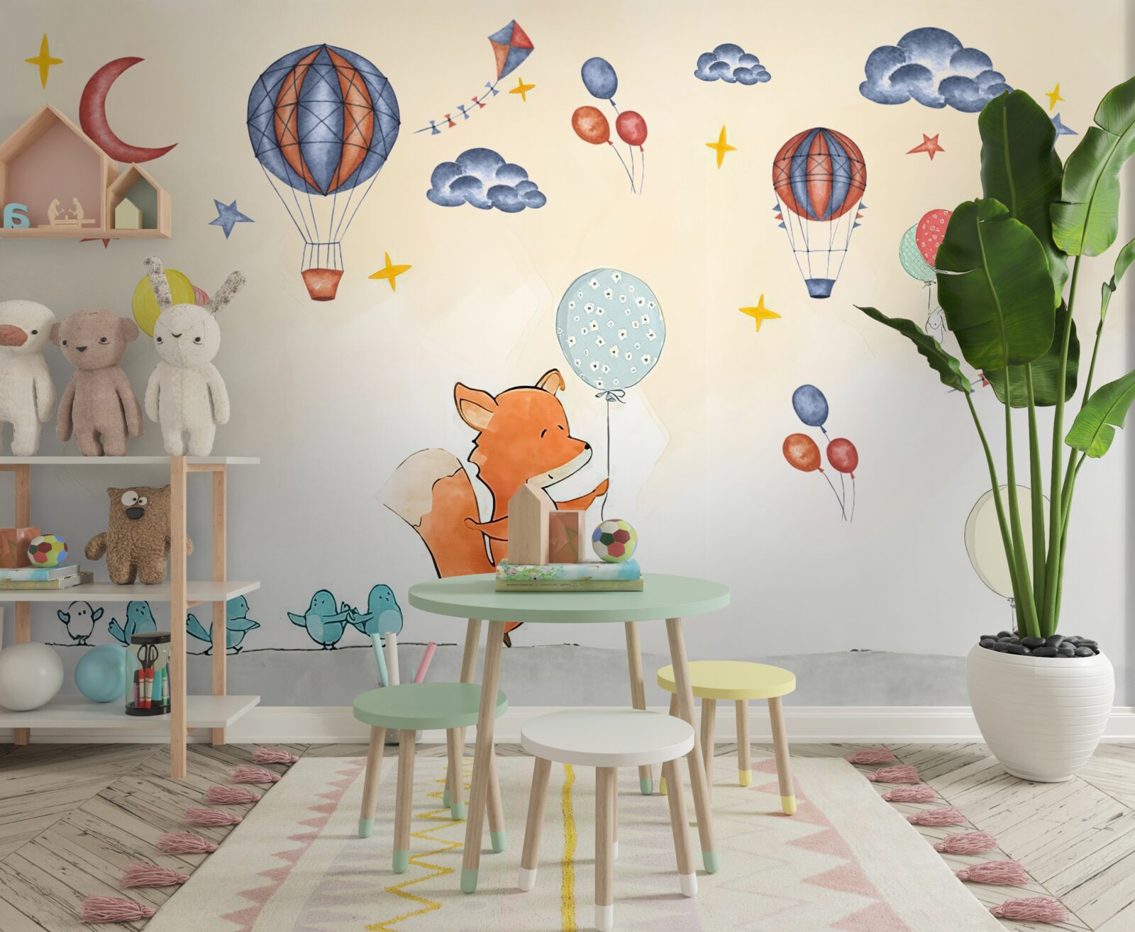 Papier peint le petit renard va à la fête