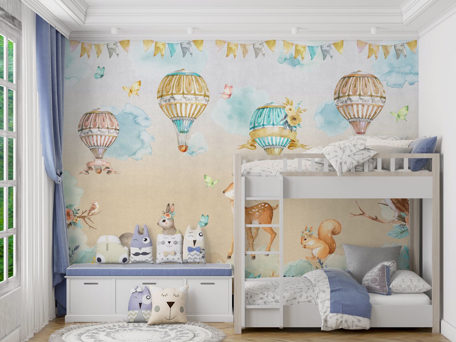 Papier peint les animaux triomphent et les ballons flottent dans l'air