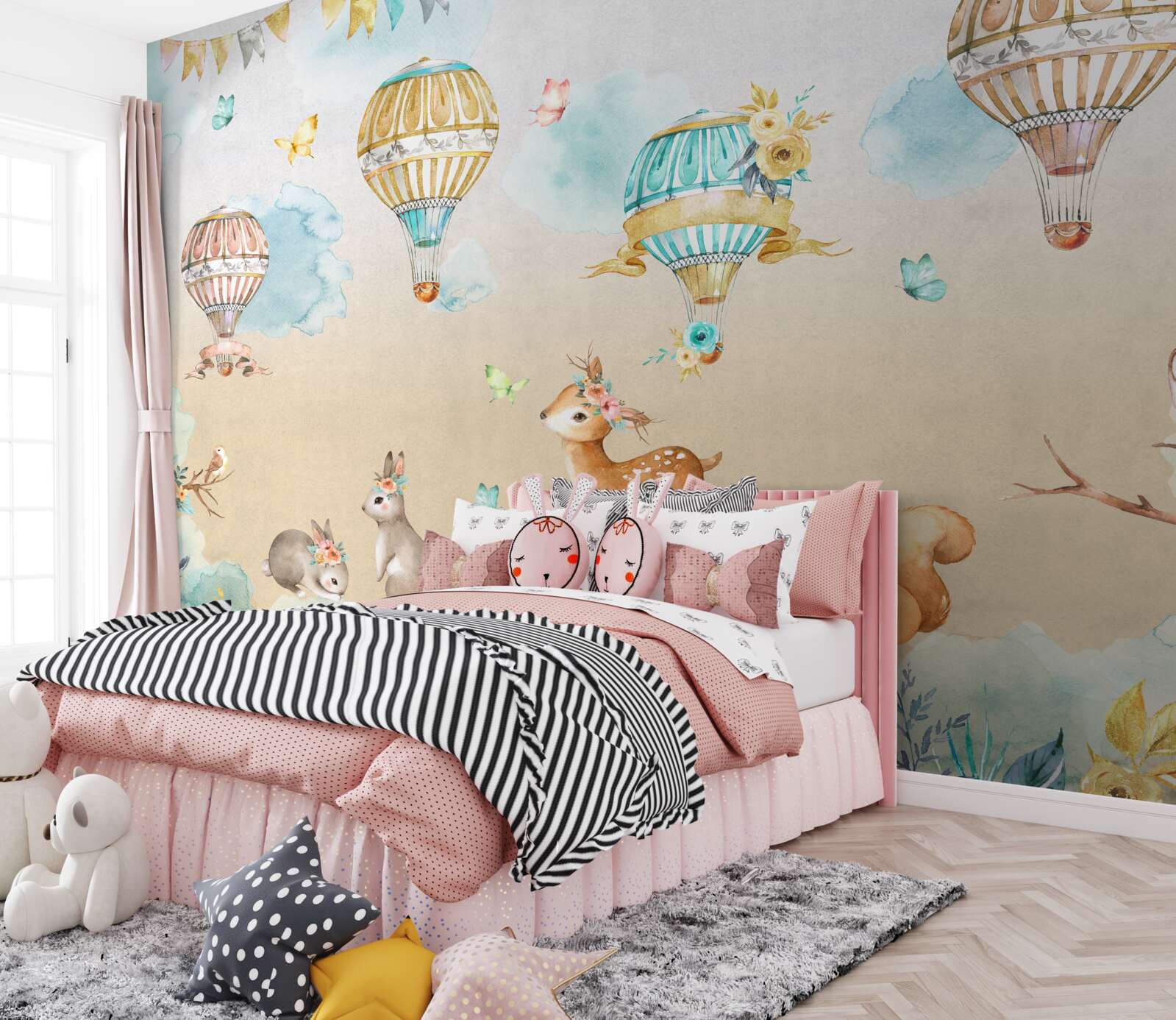 Papier peint les animaux triomphent et les ballons flottent dans l'air