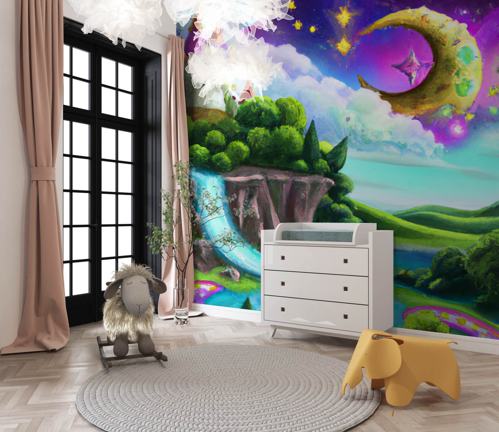 Papier peint fabuleuse cascade près de la forteresse imprenable