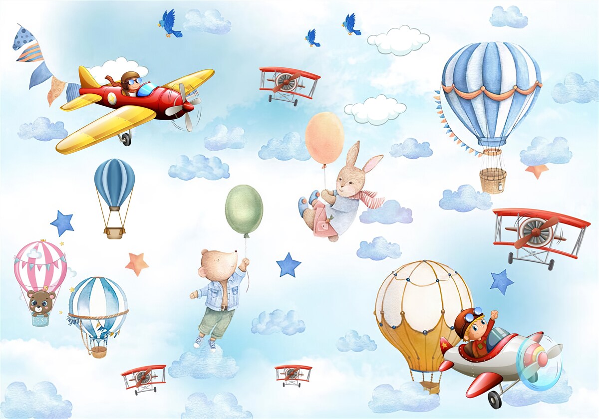 Papier peint des personnages de contes de fées planent dans le ciel