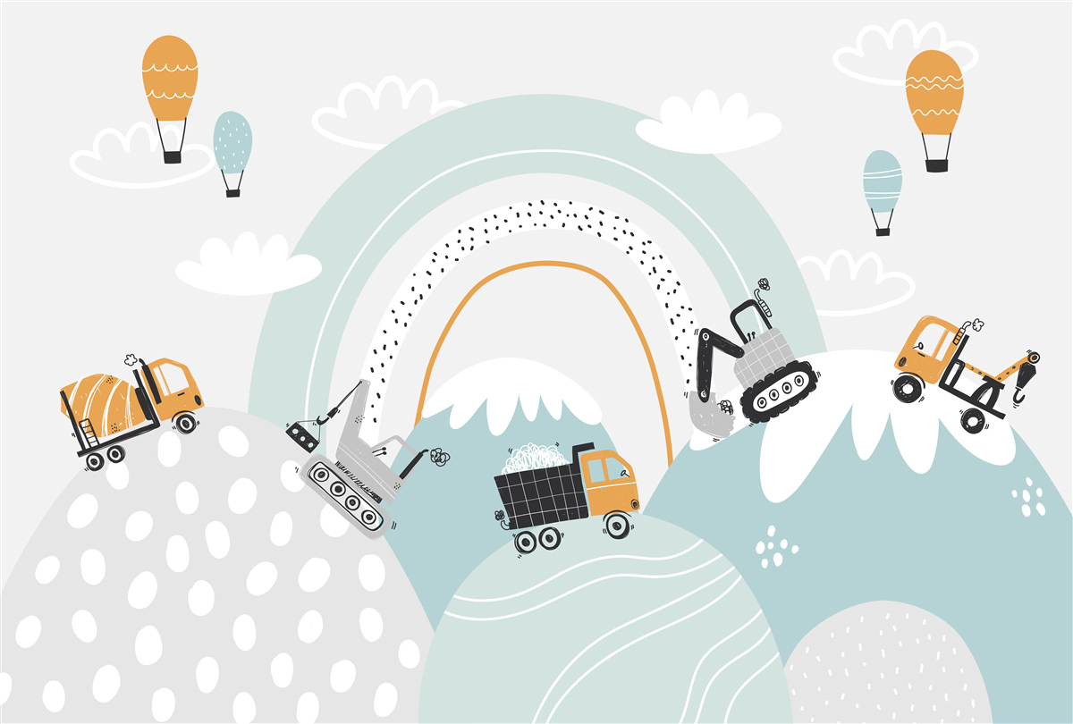 Papier peint les voitures roulent sur des collines magiques